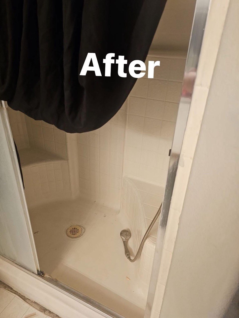 Sparkling clean shower after Chirry's cleaning